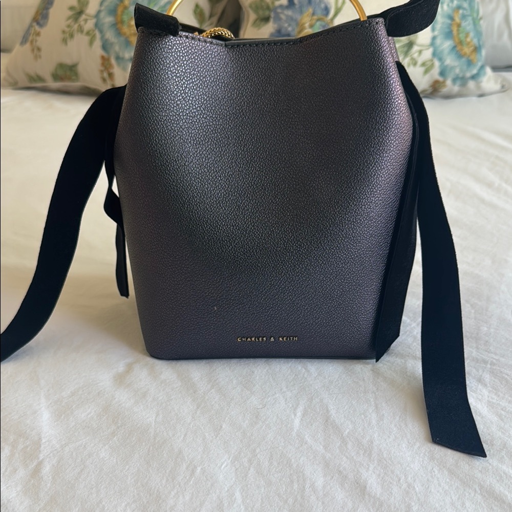 Charles & Keith Black Shoulder Bag with Gold Accents